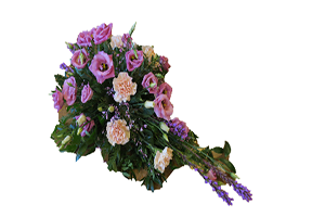 Blommor till begravning Mariefred - Beställ blommor till begravning - Liggande sorgdekoration i rosa och lila