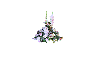 Blommor till begravning Mariefred - Beställ blommor till begravning - Låg dekoration med rosa och grönt