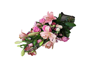 Blommor till begravning Mariefred - Beställ blommor till begravning - Sorgbukett rosa toner med vita liljor