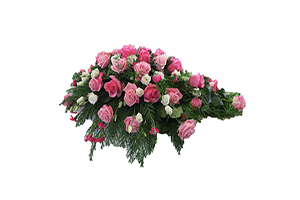 Blommor till begravning Mariefred - Beställ blommor till begravning - kistdekoration i rosa toner till begravning
