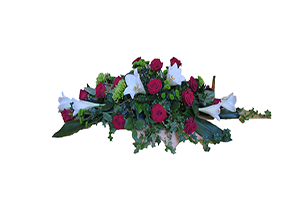 Blommor till begravning Mariefred - Beställ blommor till begravning - kistdekoration i rött och vitt till begravning